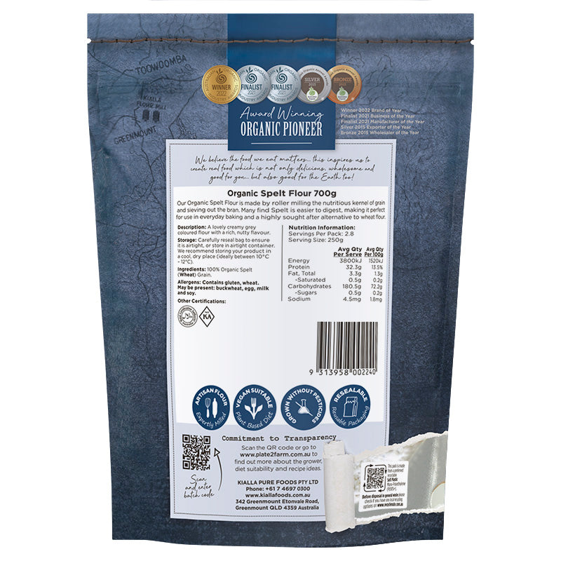 Kialla Pure Organics White Spelt Flour 700g