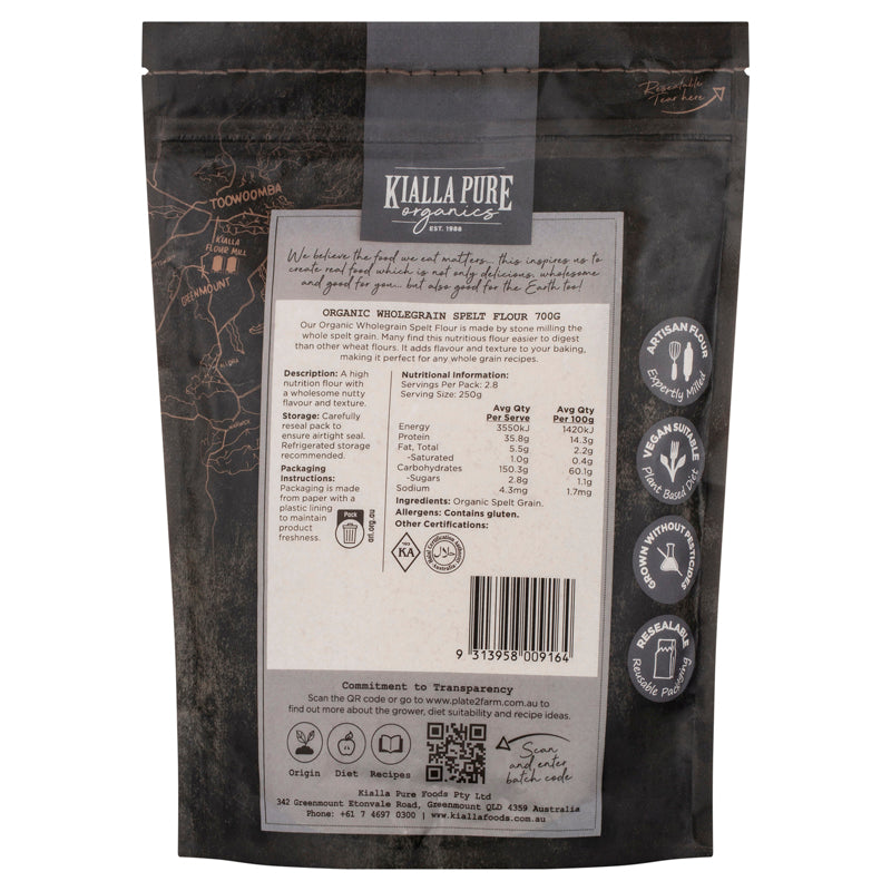 Kialla Pure Organics Wholegrain Spelt Flour 700g