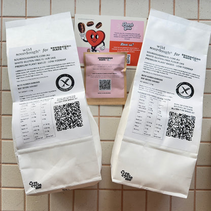2kg gluten free white flour bag and sourdough starter flakes sachet bundle