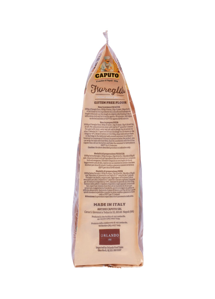 Bag of gluten-free flour with detailed packaging on a white background