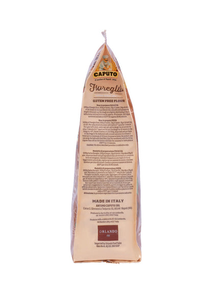 Bag of gluten-free flour with detailed packaging on a white background