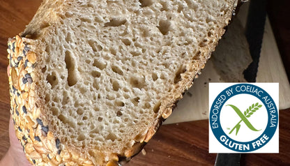 gluten free sourdough bread loaf made with Coeliac Australia endorsed bread flour