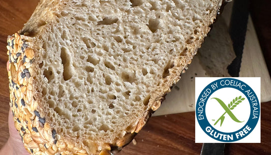 gluten free sourdough bread loaf made with Coeliac Australia endorsed bread flour