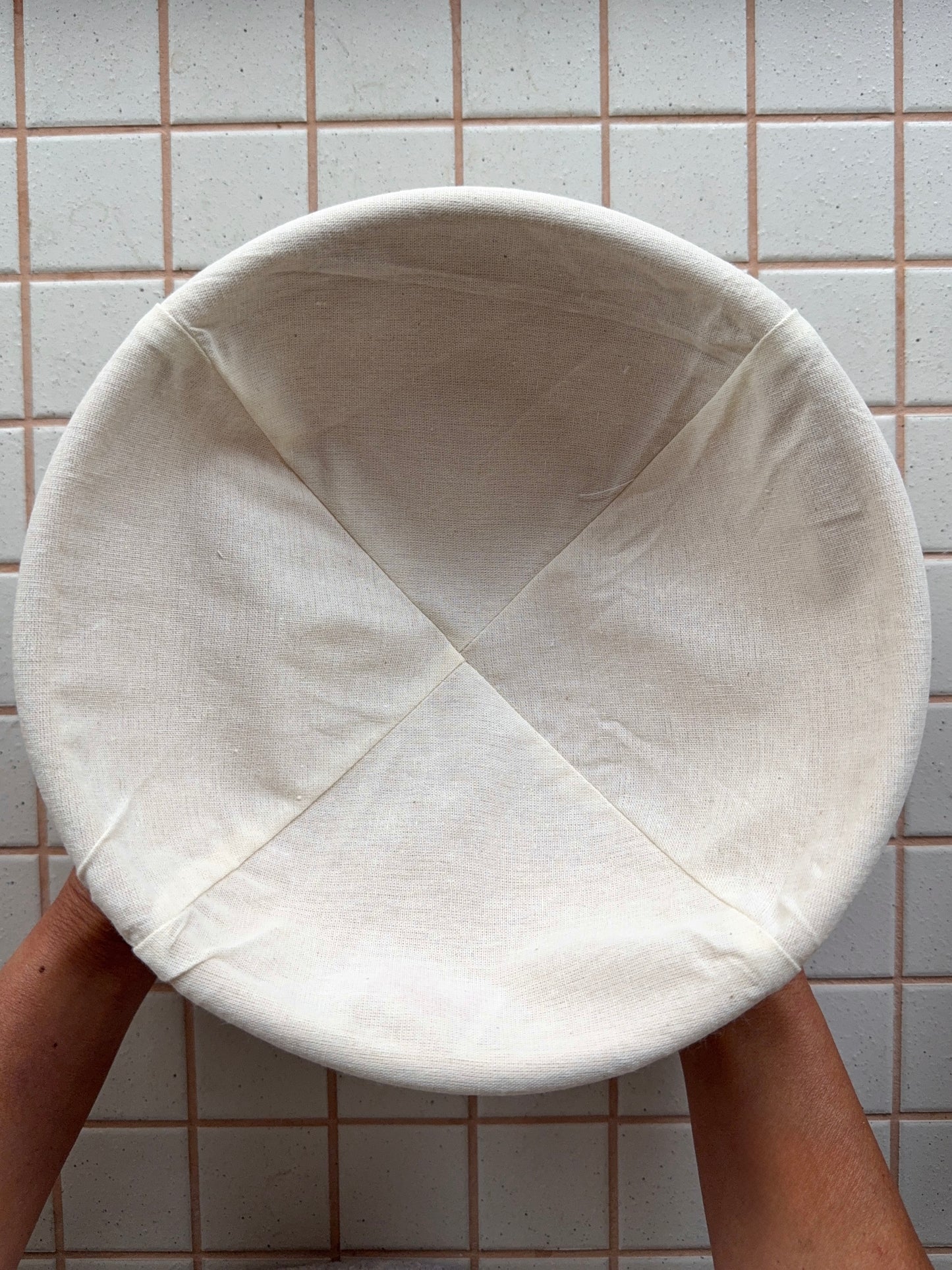 Sourdough Mate medium round natural cane proving banneton with organic cotton liner