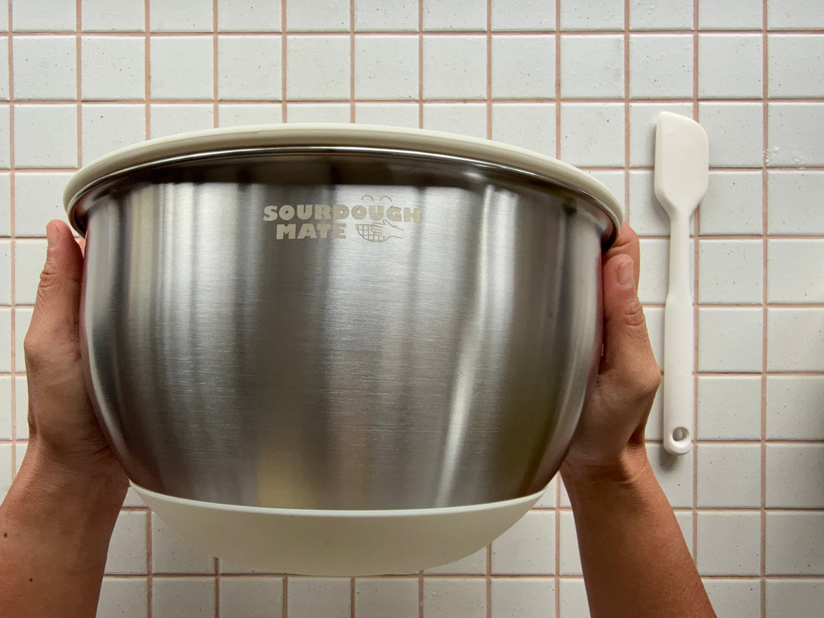 stainless steel mixing bowl with glass lid